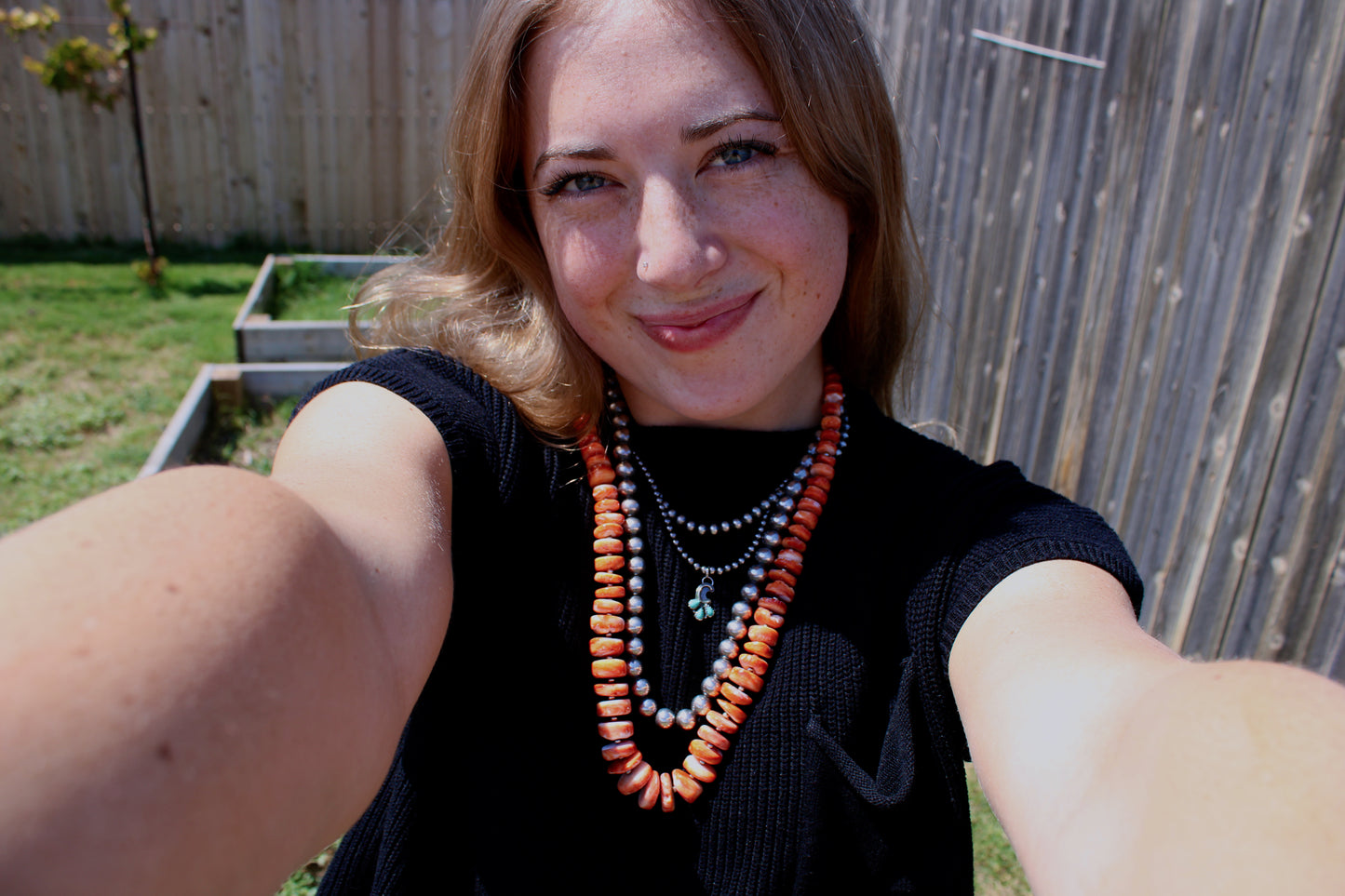 24" Orange Spiny and 3mm Sterling Silver Pearls