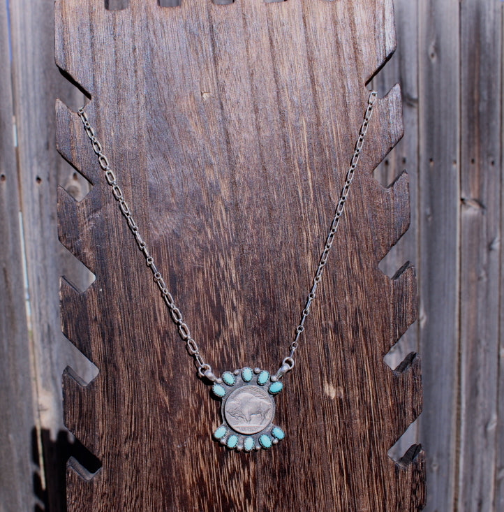 18" Lone Mountain and Buffalo Nickel Necklace
