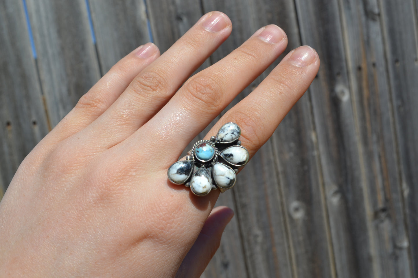 Adjustable White Buffalo and Golden Hills Ring