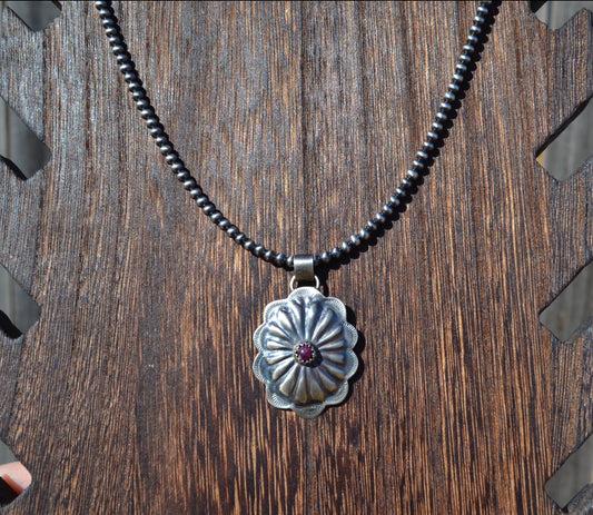 Native Made Spiny Oyster and Sterling Silver Concho Pendant