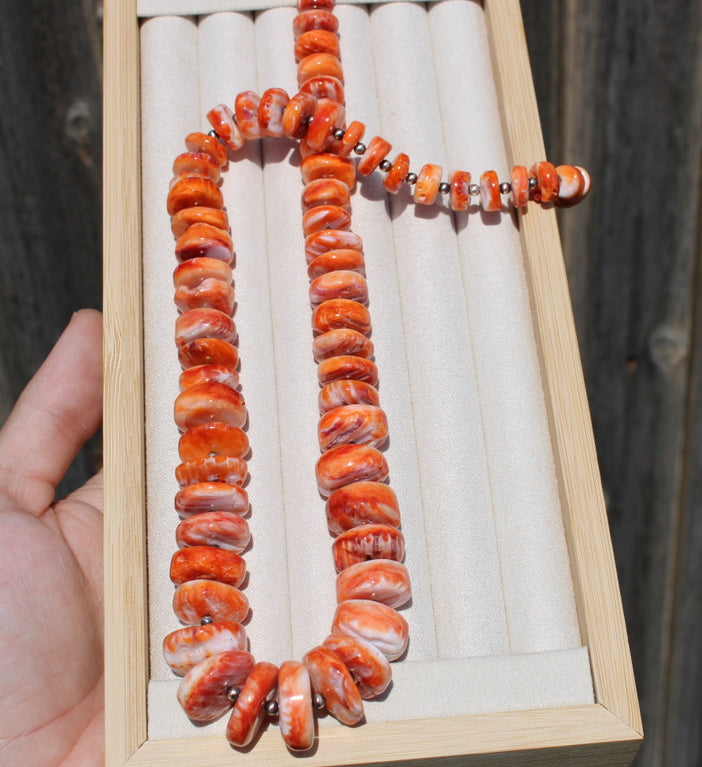 24" Orange Spiny and 3mm Sterling Silver Pearls