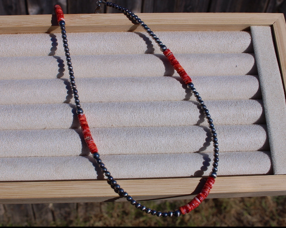 16" Red Spiny Oyster and Sterling Pearls