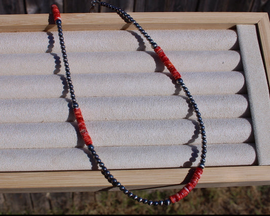 16" Red Spiny Oyster and Sterling Pearls