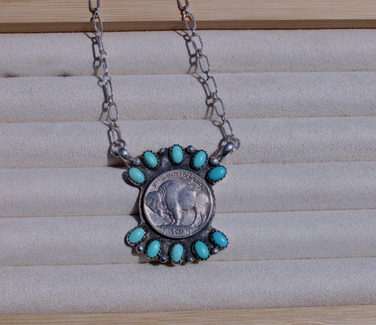 18" Lone Mountain and Buffalo Nickel Necklace